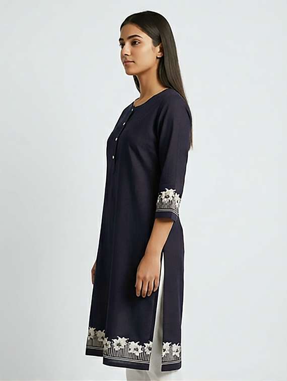 women printed three quarter sleeves straight kurta - 22379668 -  Standard Image - 2