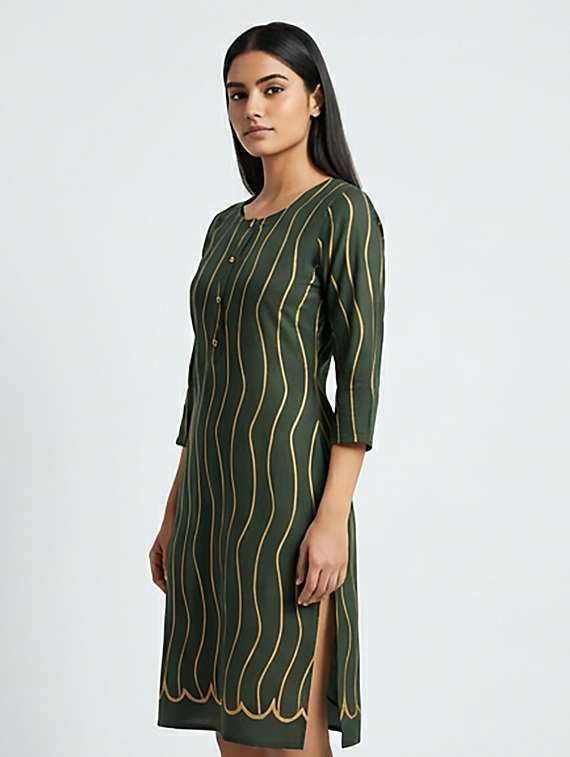 women printed three quarter sleeves straight kurta - 22379671 -  Standard Image - 2