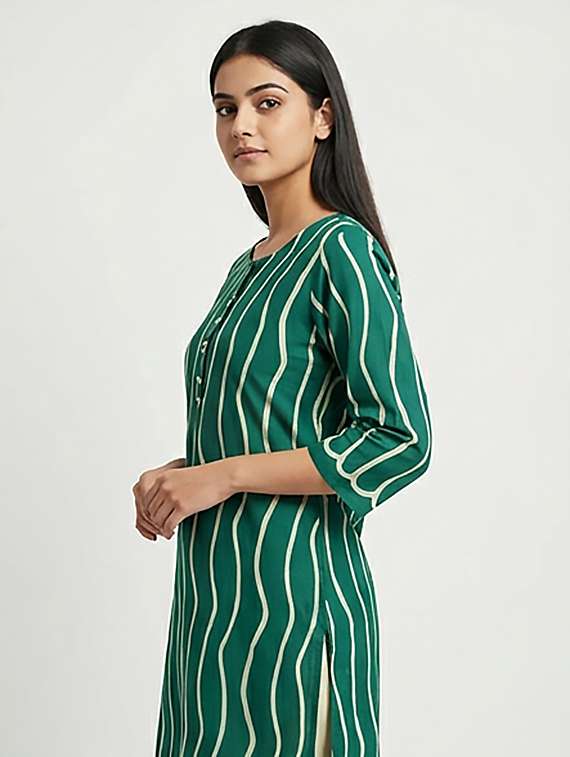 women printed three quarter sleeves straight kurta - 22379672 -  Standard Image - 2