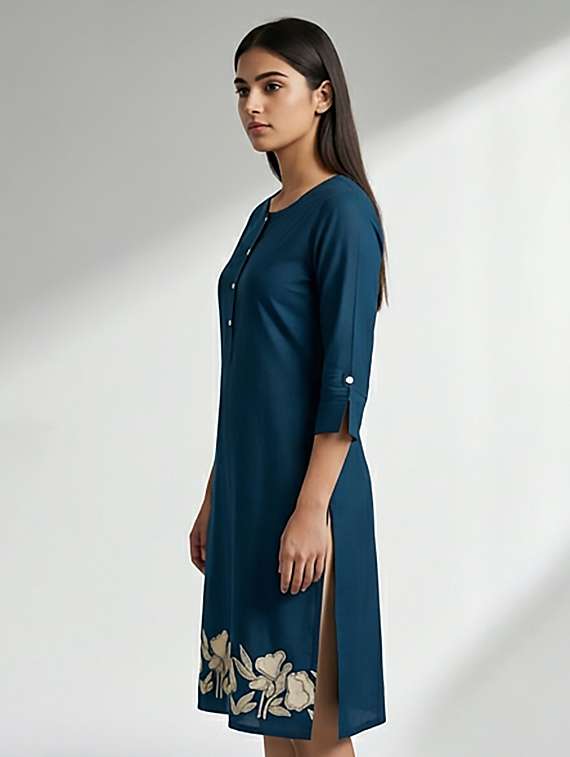 women printed three quarter sleeve kurta - 22379675 -  Standard Image - 2