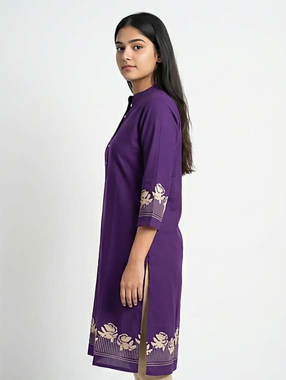 women printed three quarter sleeves straight kurta - 22379682 -  Standard Image - 2