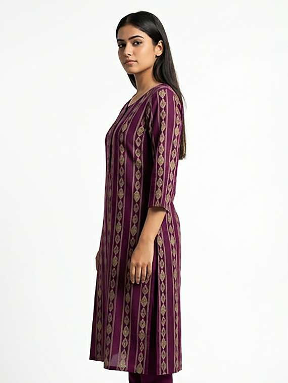 women printed three quarter sleeves straight kurta - 22379684 -  Standard Image - 2