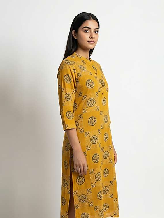 women printed three quarter sleeves straight kurta - 22379685 -  Standard Image - 2