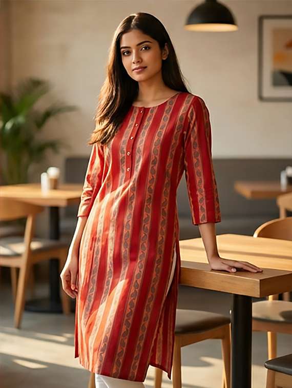women printed three quarter sleeves straight kurta