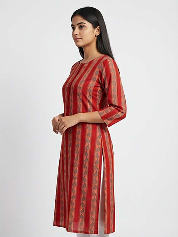 women printed three quarter sleeves straight kurta - 22379686 -  Standard Image - 2