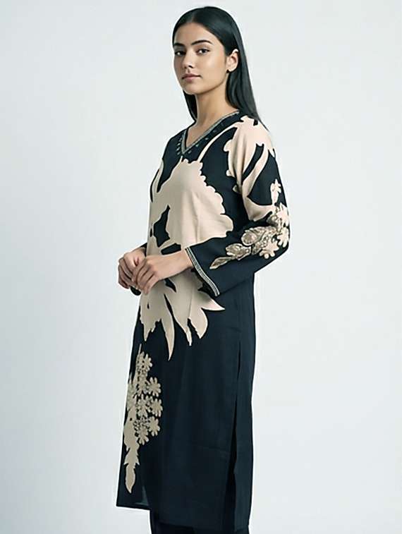 women printed three quarter sleeves straight kurta - 22379691 -  Standard Image - 2