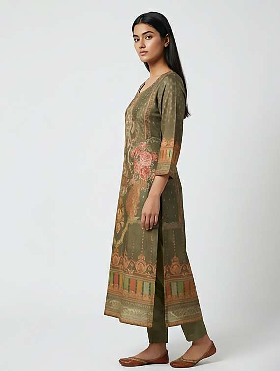 women printed three quarter sleeves straight kurta - 22379696 -  Standard Image - 2
