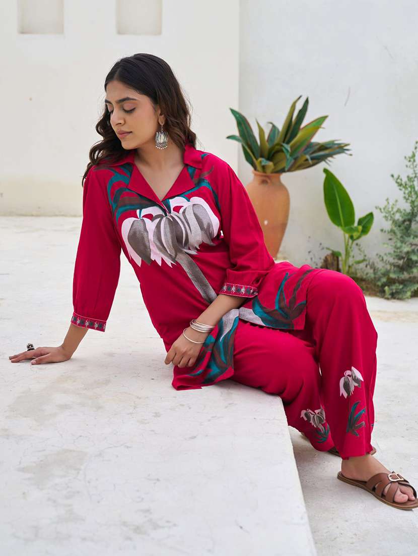 women floral print lapel collar co-ord set - 22379739 -  Standard Image - 2