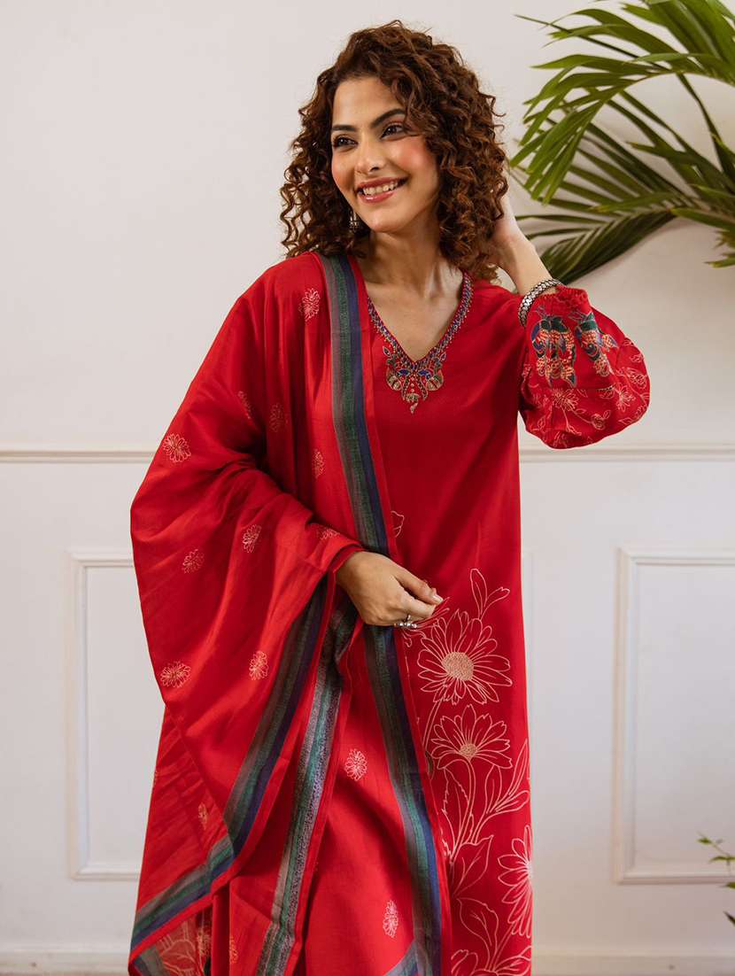 women printed kurta and palazzo with dupatta set - 22379744 -  Standard Image - 2