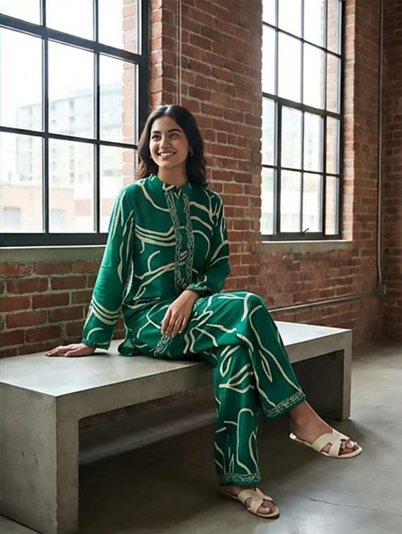women printed long sleeves ethnic co-ord set - 22379756 -  Standard Image - 2