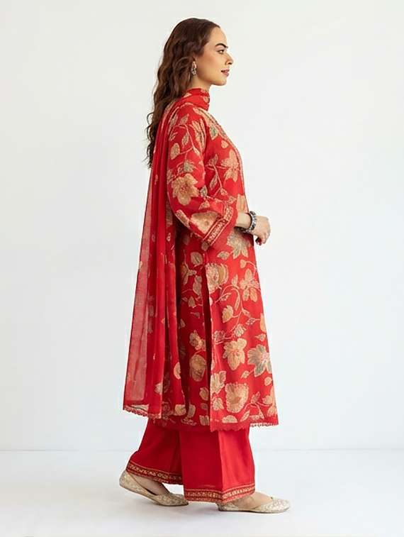 women printed three quarter sleeves kurta and palazzo set with dupatta - 22379767 -  Standard Image - 2