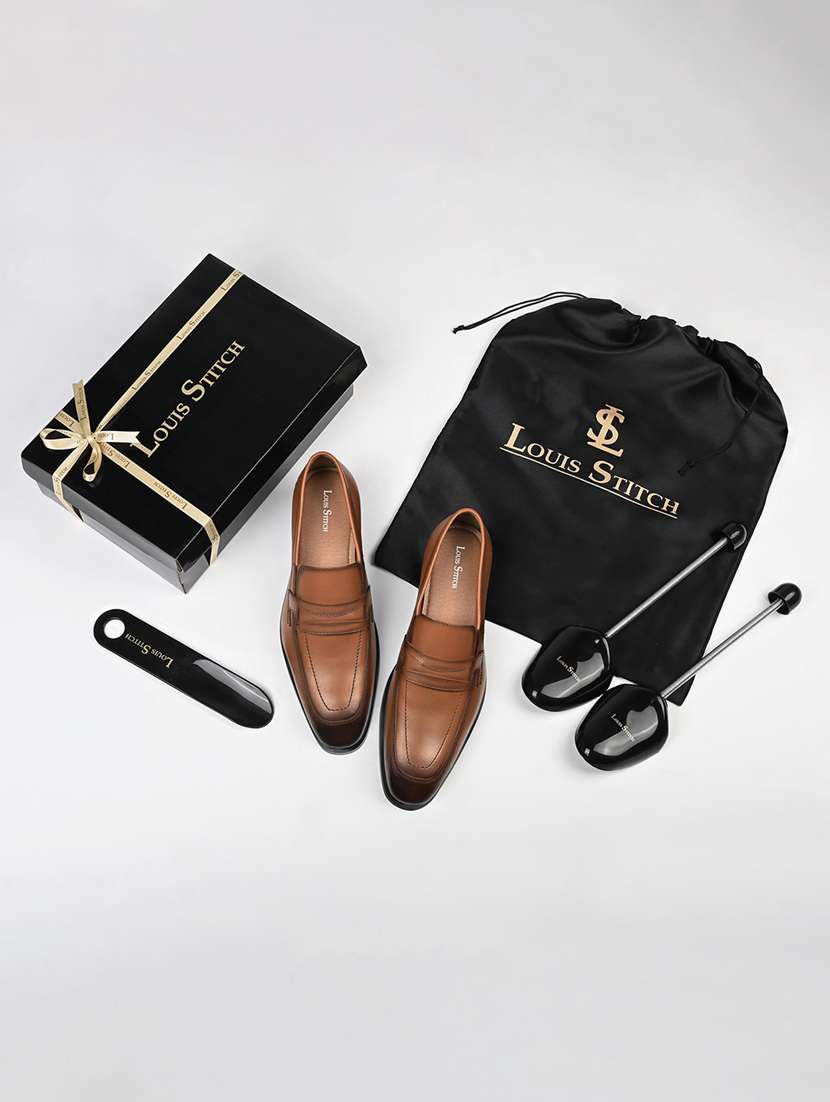 men tan slip on formal shoes - 22379769 -  Standard Image - 2