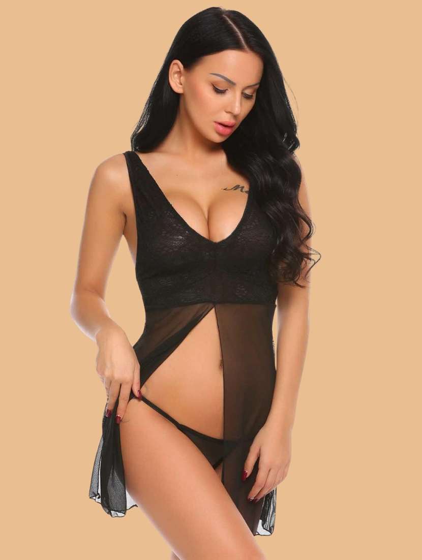 women self designed sleeveless lace babydoll - 22379812 -  Standard Image - 2