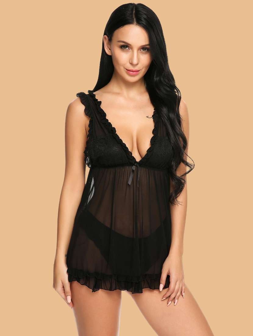 women self designed sleeveless lace babydoll - 22379816 -  Standard Image - 2