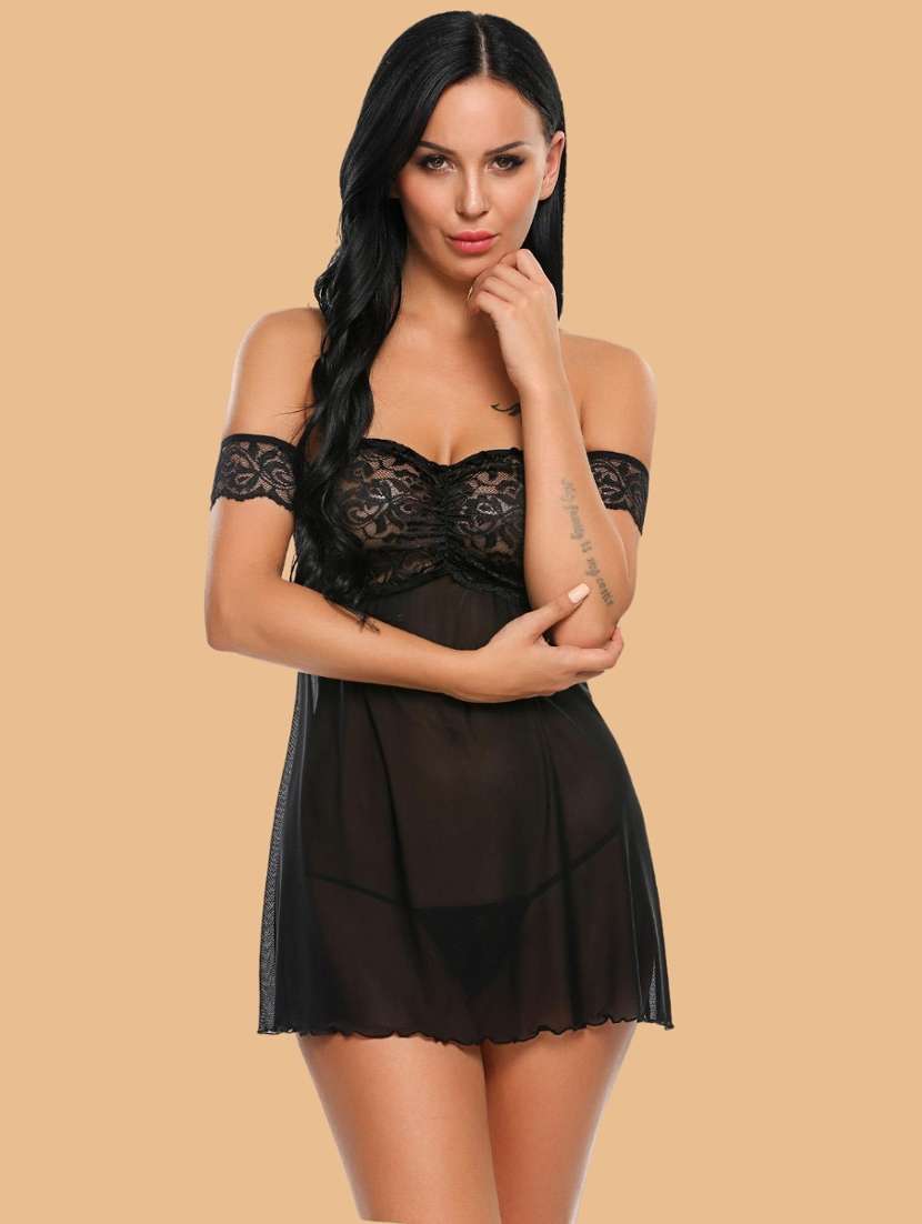 women self designed sleeveless lace babydoll - 22379829 -  Standard Image - 2
