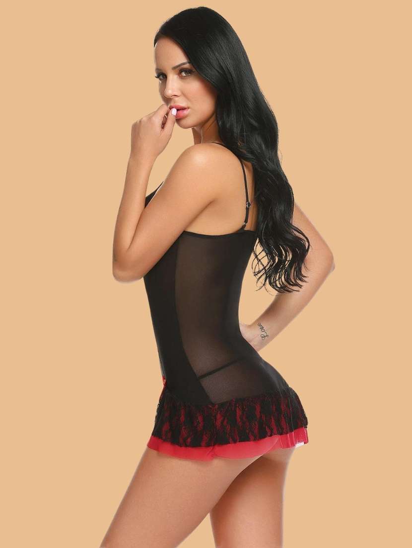 women self designed sleeveless lace babydoll - 22379840 -  Standard Image - 2