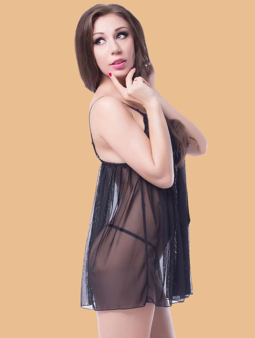 women self designed sleeveless lace babydoll - 22379842 -  Standard Image - 2