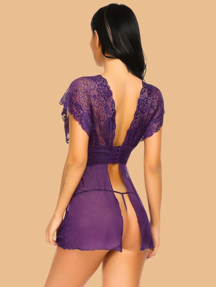 women self designed sleeveless lace babydoll - 22379847 -  Standard Image - 2