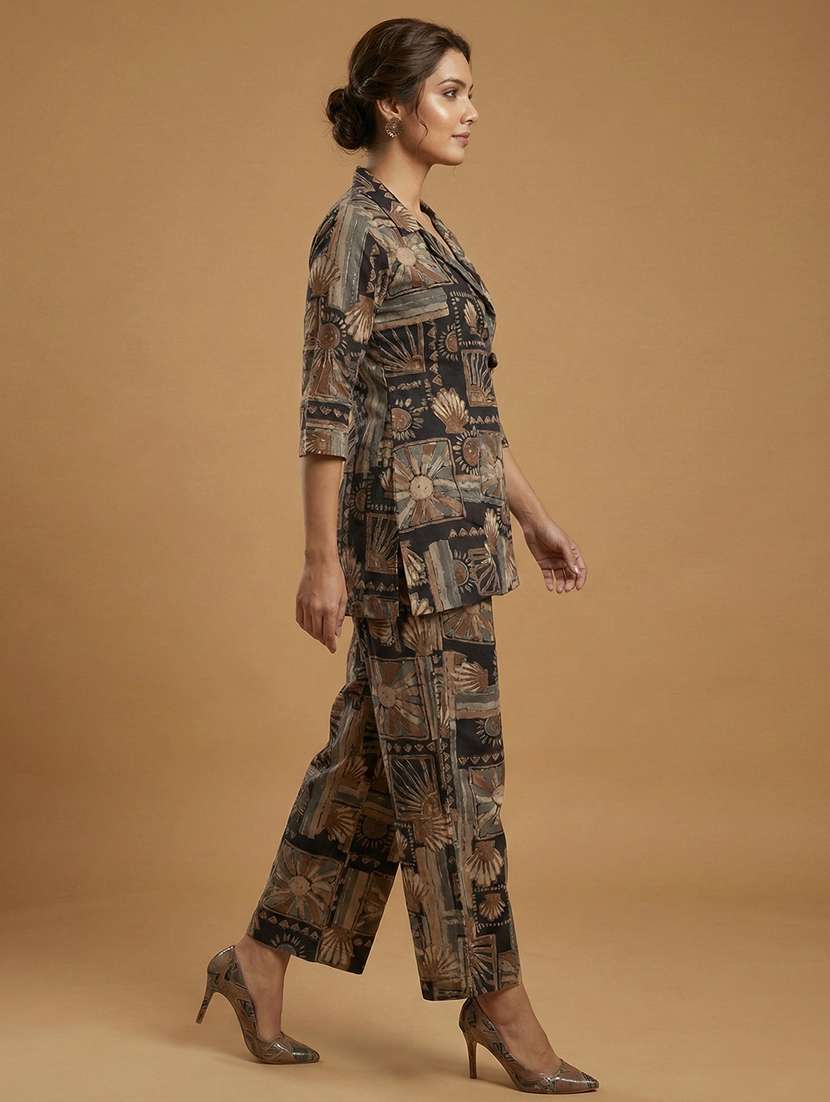 women printed three quarter sleeve top & trouser co-ord set - 22379859 -  Standard Image - 2