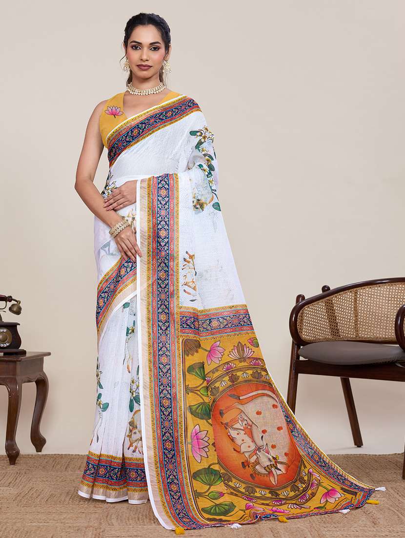 women printed casual wear saree with blouse