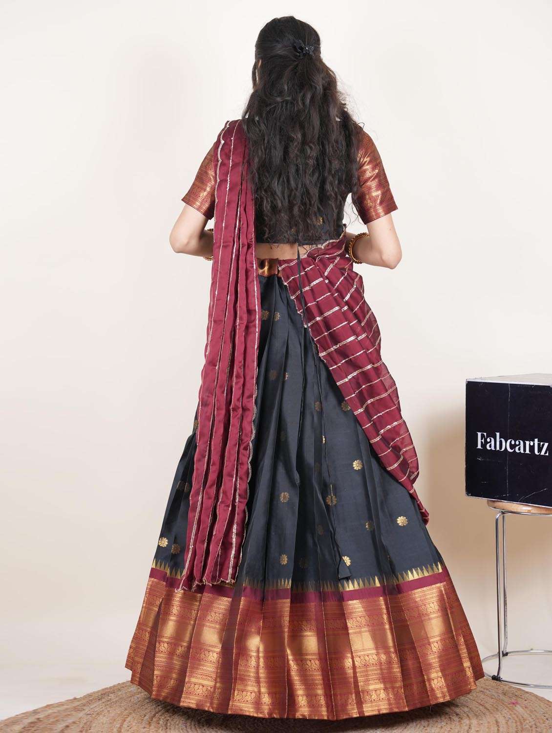 black silk flared lehenga - 22379893 -  Standard Image - 2