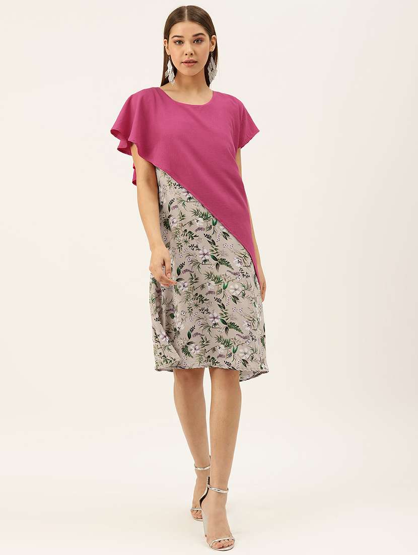 women printed short sleeve a-line dress
