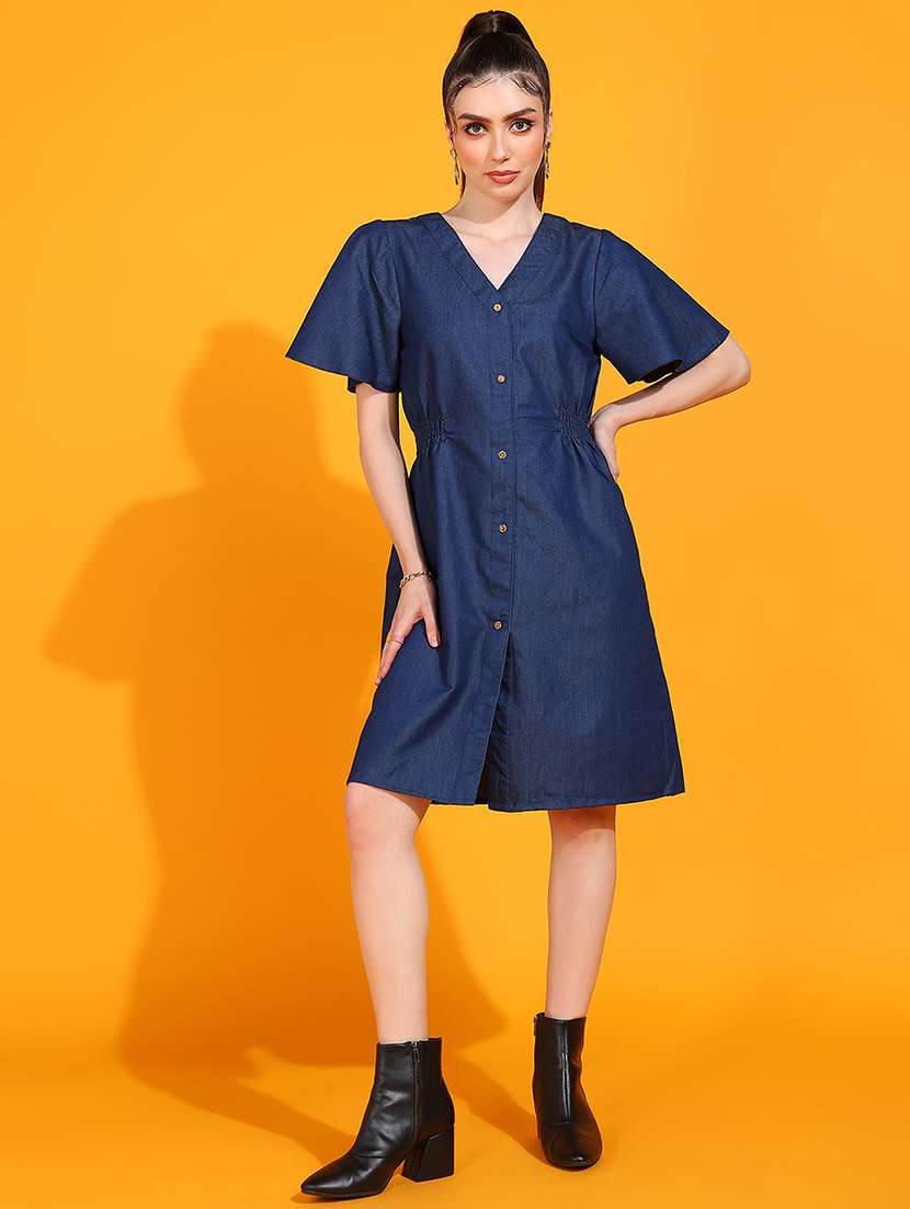 Women Soldi Flared Sleeve Denim A-line Dress - 22379927 -  Standard Image - 2