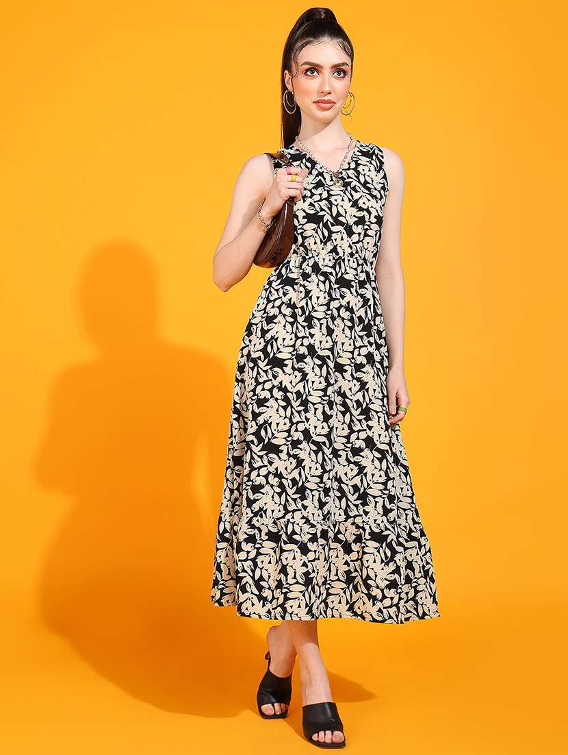 women printed sleeveless tiered dress