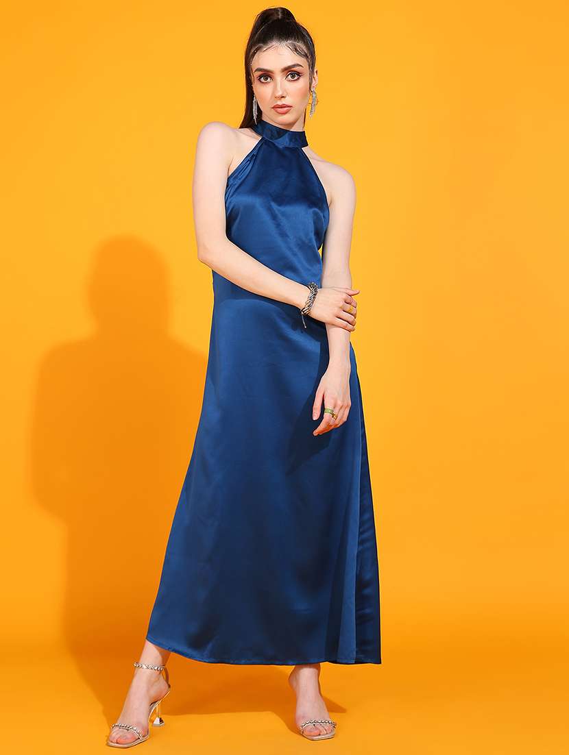 women solid halter neck sleeveless a-line dress - 22379937 -  Standard Image - 2