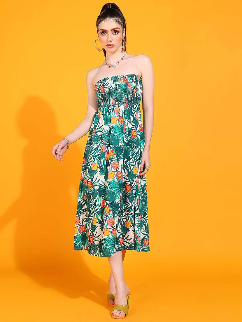 Women Tropical Print Strapless Tube A-line Dress - 22379944 -  Standard Image - 2