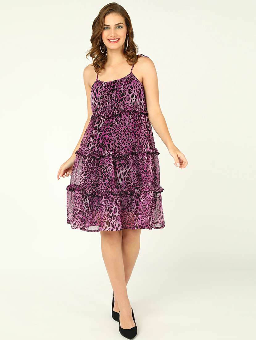 women animal print shoulder strap tiered dress - 22379950 -  Standard Image - 2