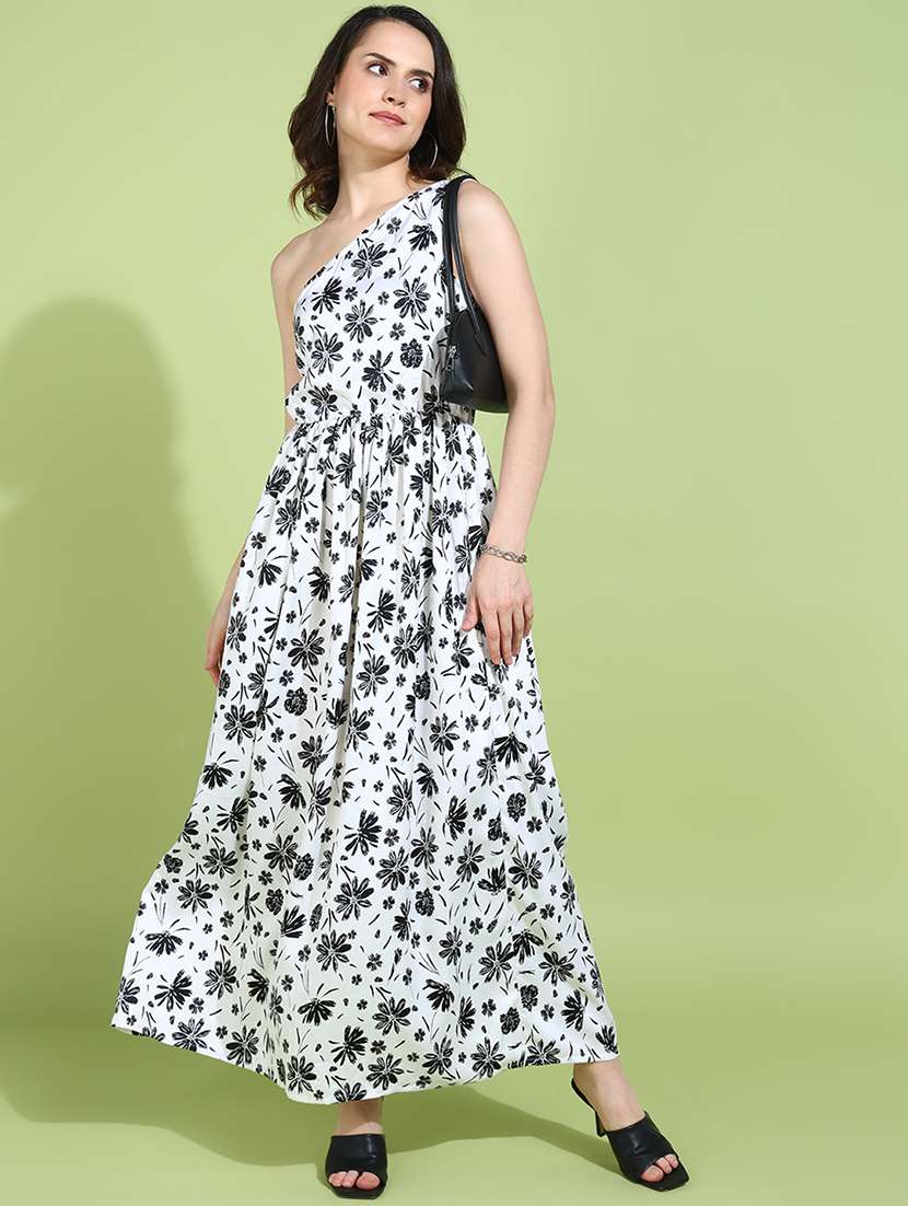 women printed single shoulder tiered dress