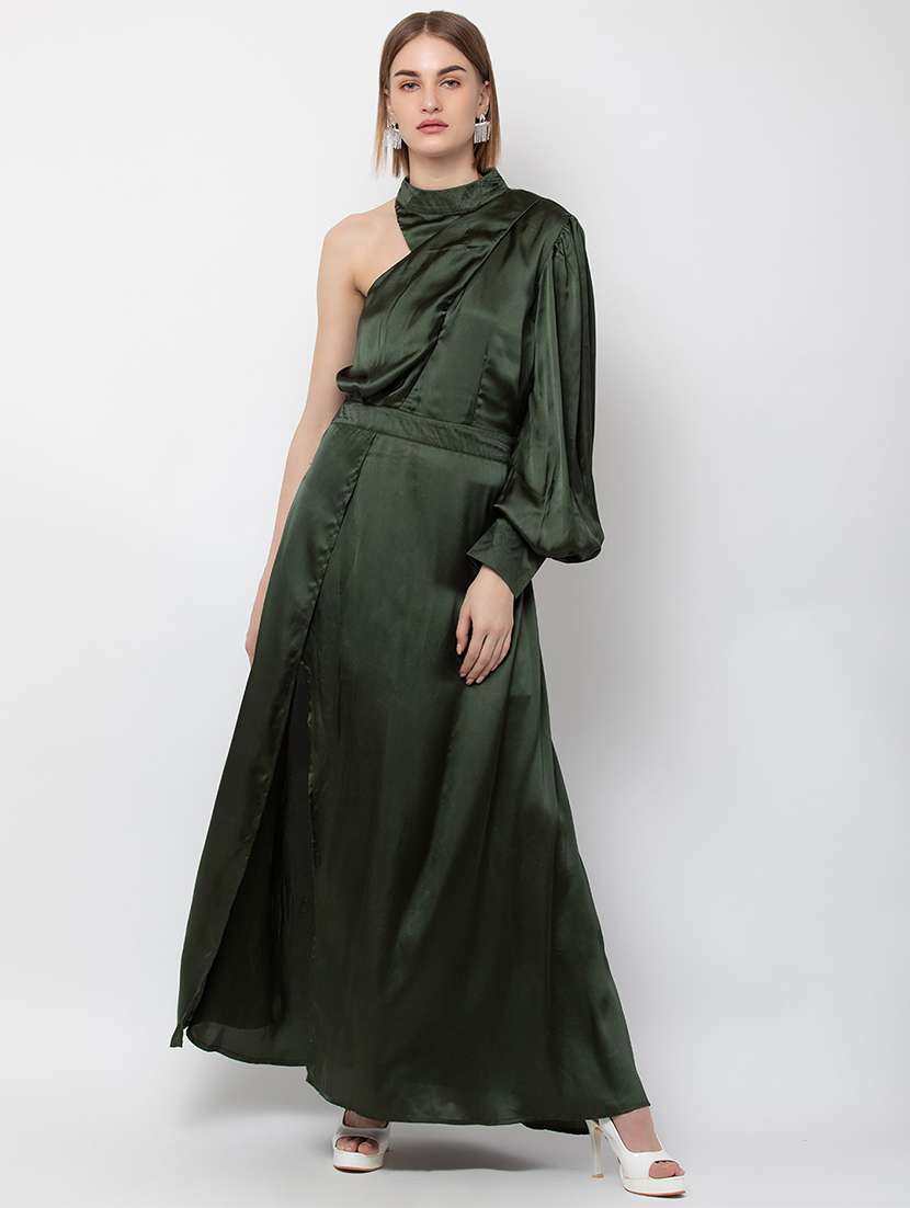 women solid single shoulder a-line dress