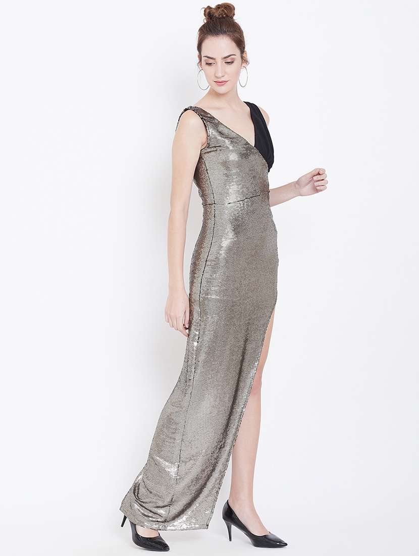 women sequined sleeveless high slit sheath dress - 22380009 -  Standard Image - 2