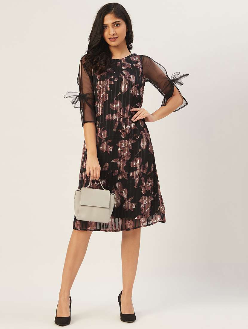 women printed thee quarter sleeve a-line dress
