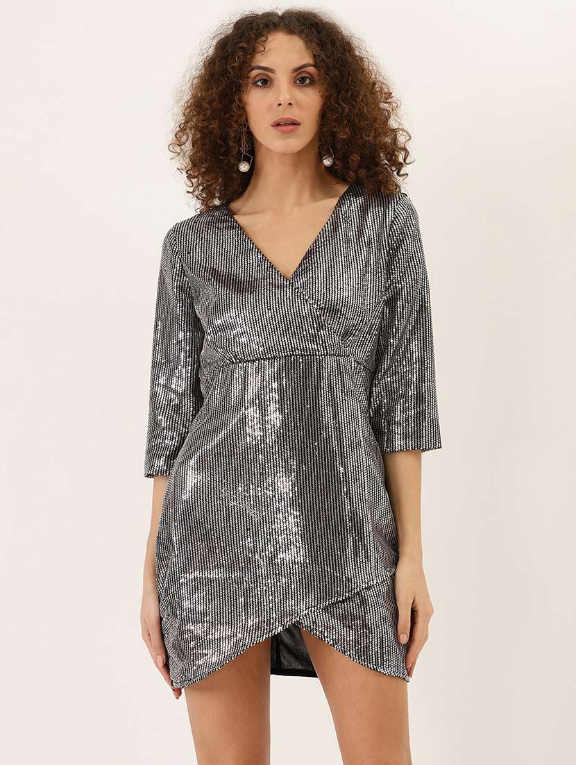 women sequined three quarter sleeve sheath dress