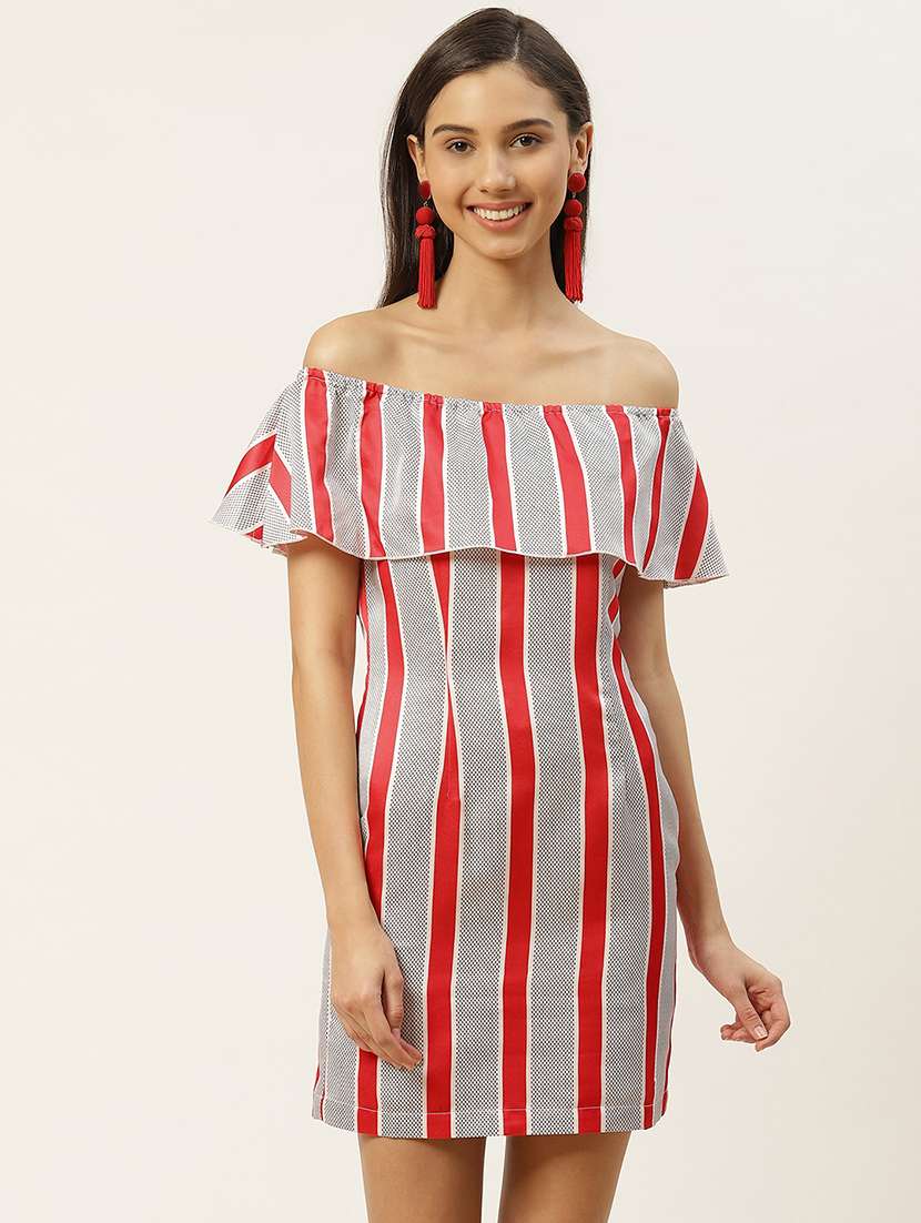 women striped off shoulder bodycon dress