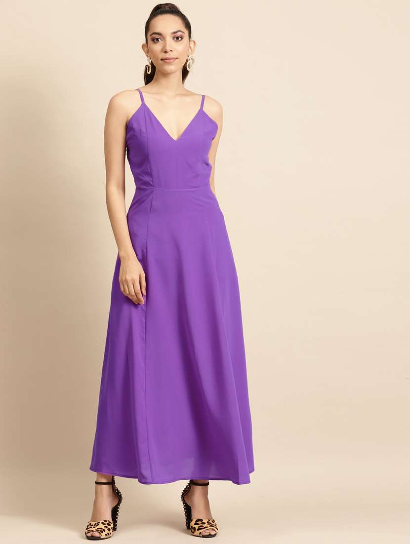 women solid shoulder strap a-line dress - 22380049 -  Standard Image - 2