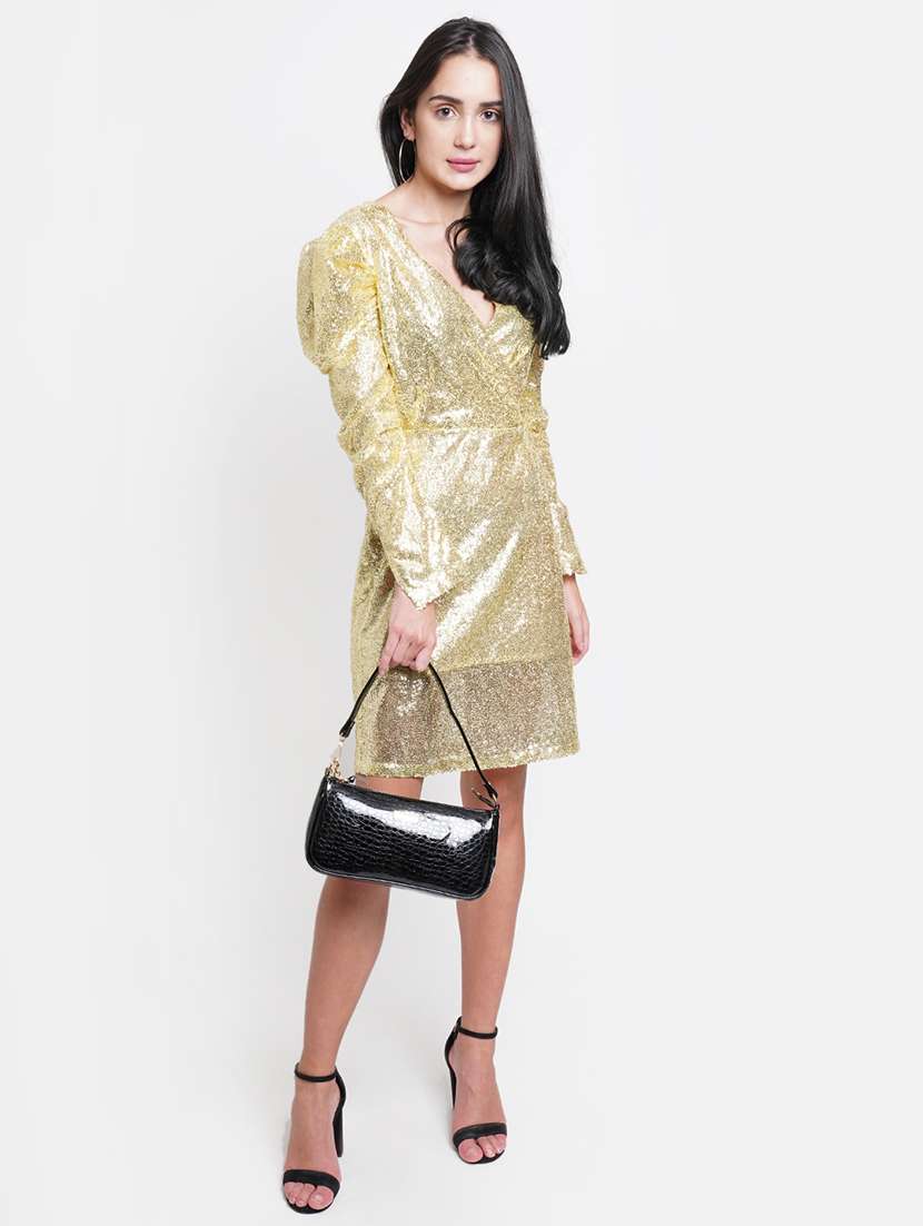 women sequined puff sleeve sheath dress