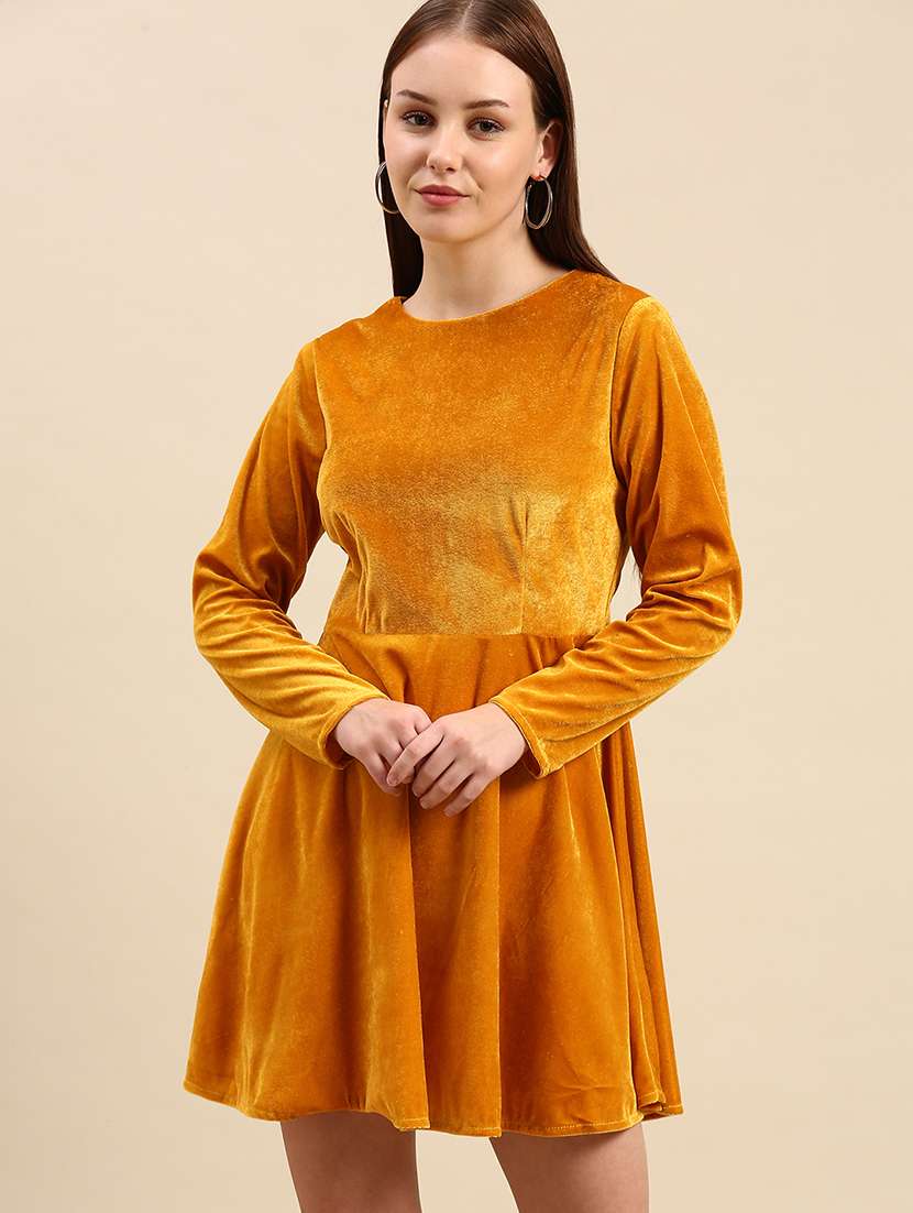 women solid long sleeve a-line dress - 22380073 -  Standard Image - 2