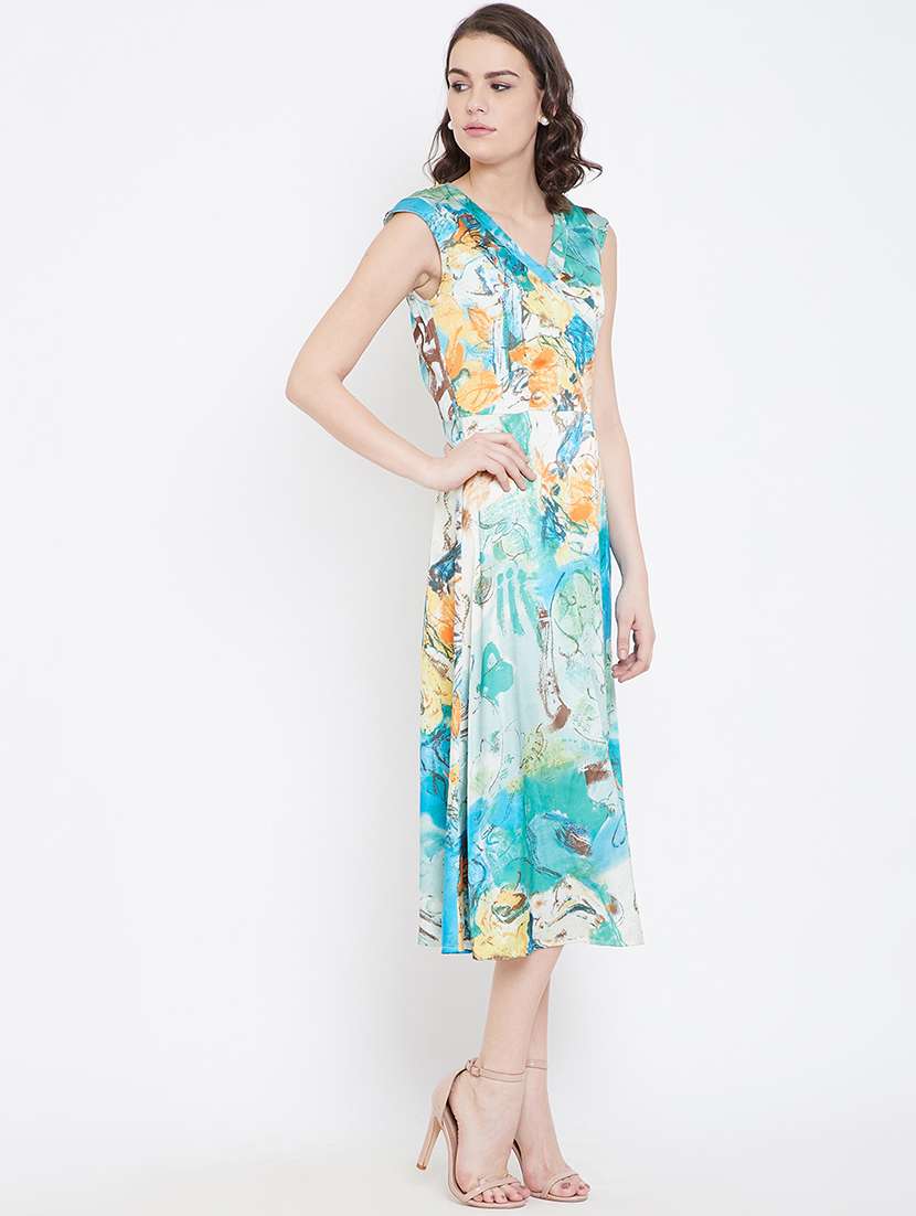 women printed cap sleeve a-line dress - 22380107 -  Standard Image - 2
