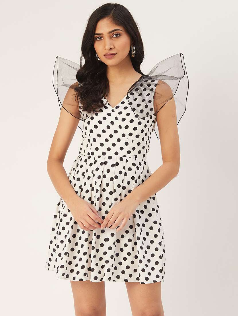 women polka doted sleeveless a-line dress