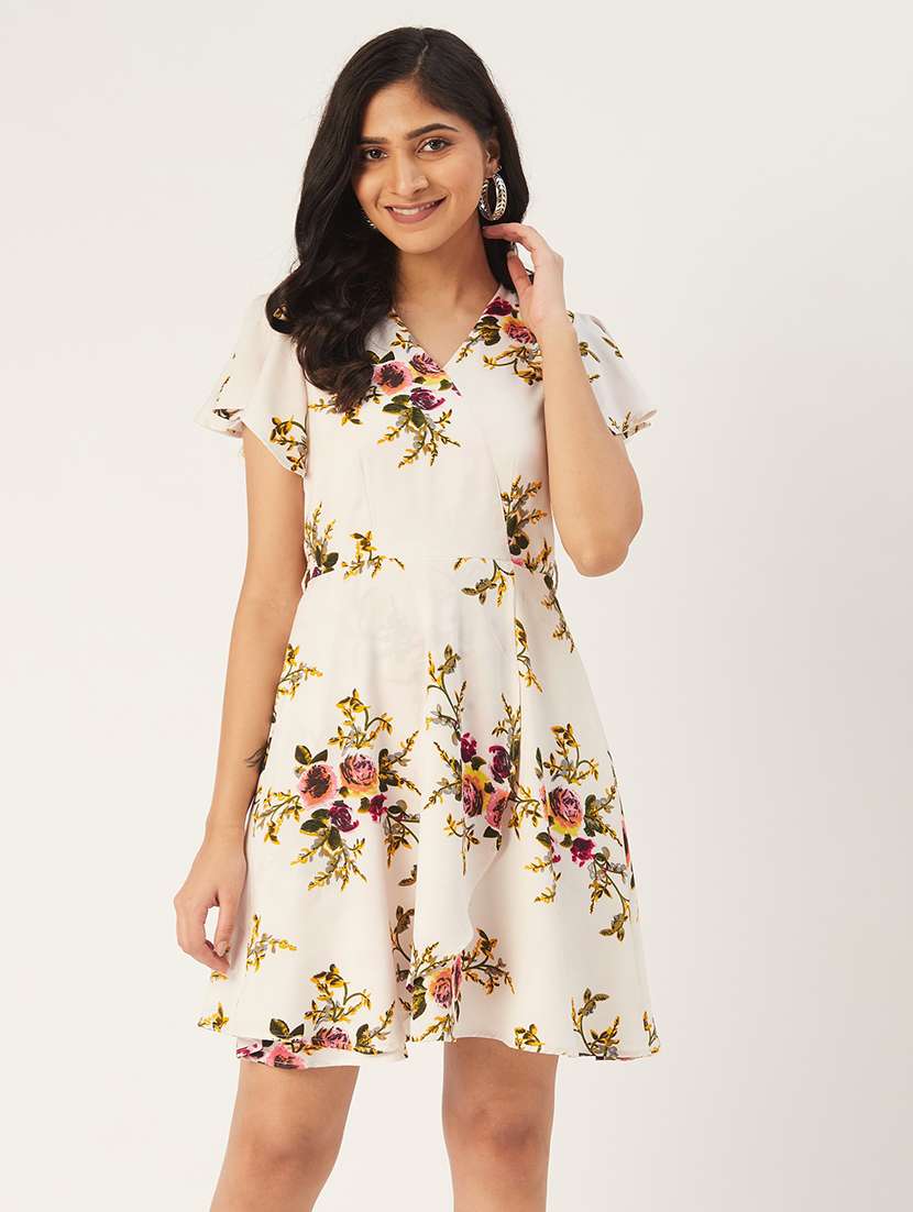 women floral print short sleeve a-line dress