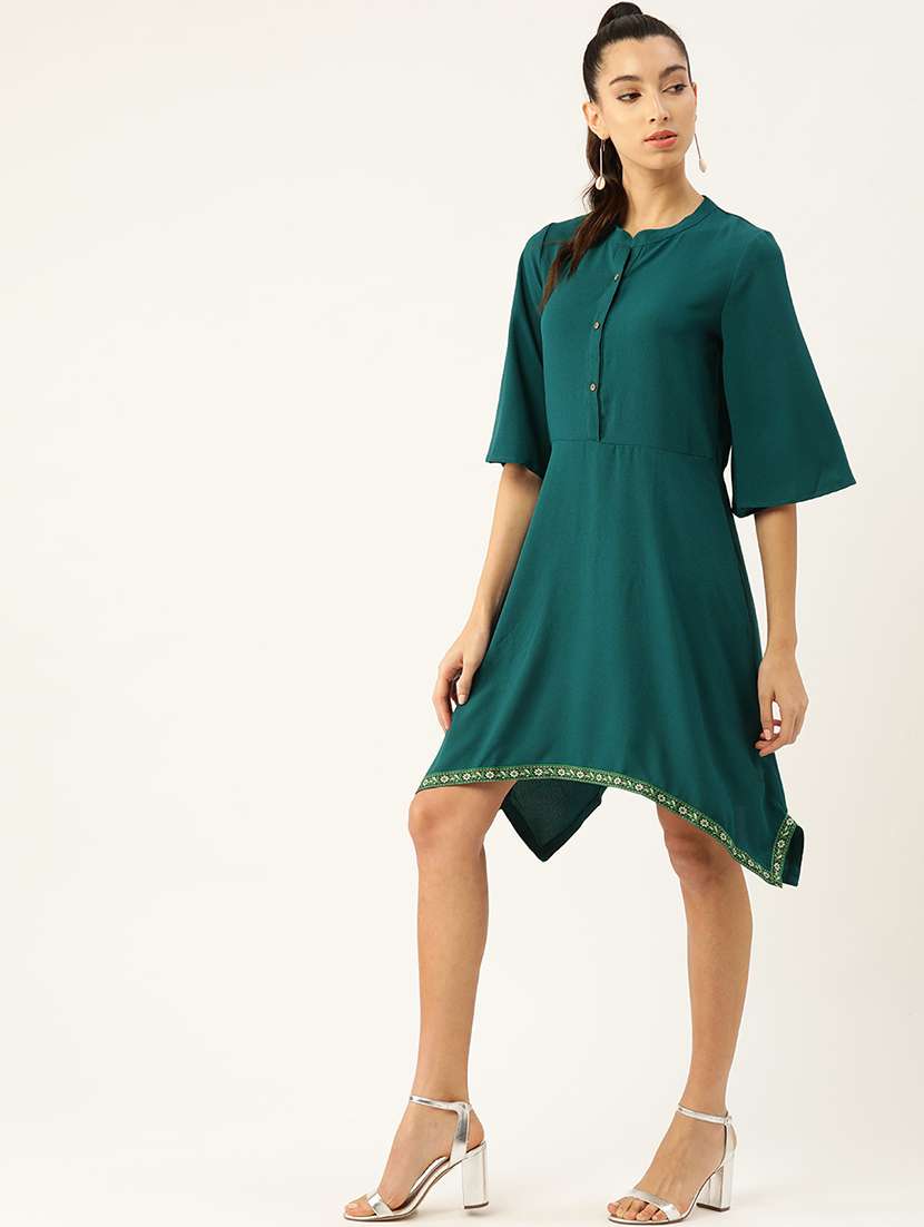 women solid bell sleeve asymmetric dress - 22380152 -  Standard Image - 2
