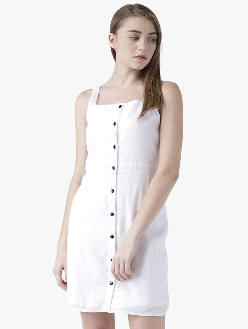 women solid shoulder strap sheath dress