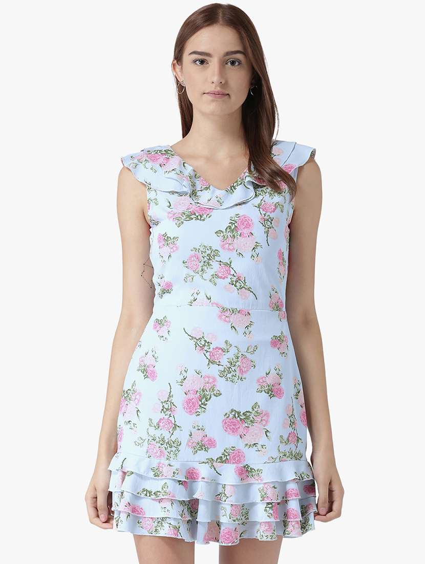women floral print sleeveless tiered dress