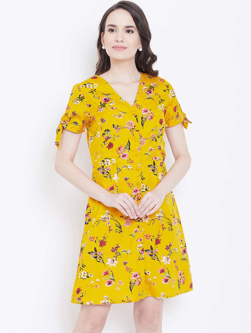 women floral print short sleeve a-line dress