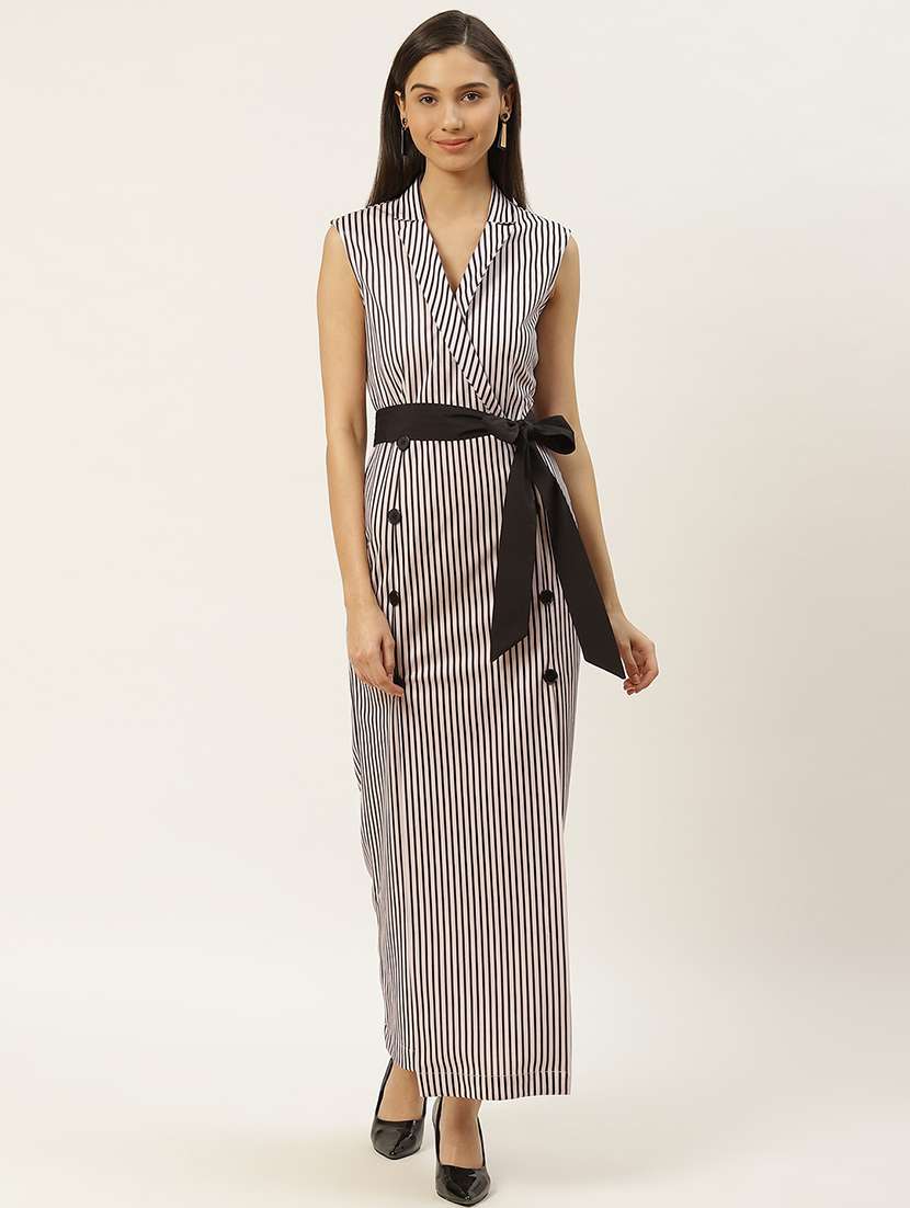 women striped sleeveless sheath dress