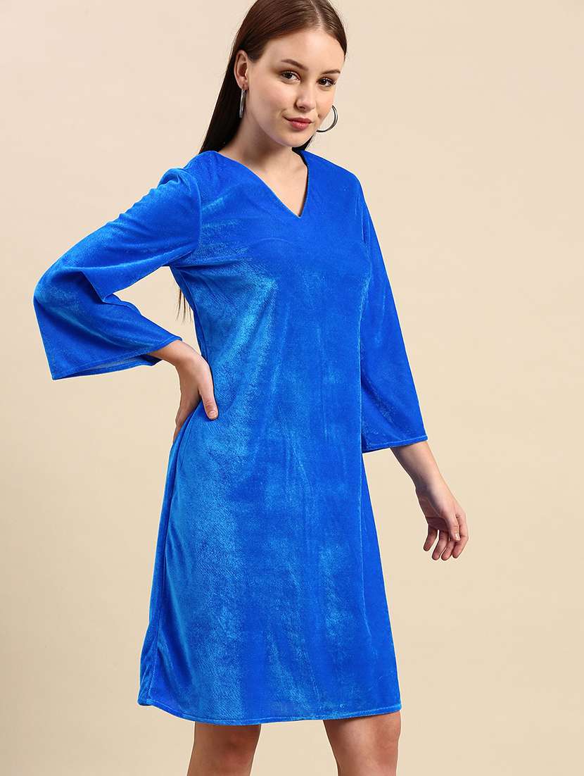 women solid bell sleeve a-line dress - 22380383 -  Standard Image - 2
