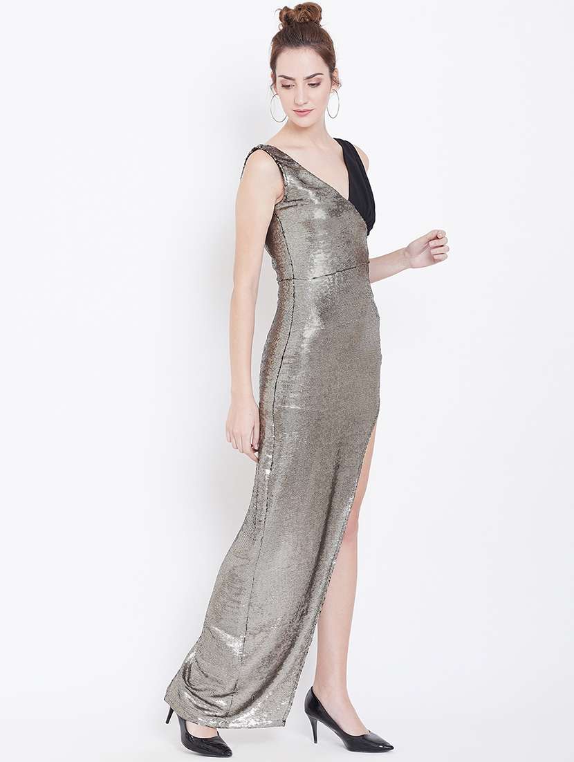 women sequined sleeveless high slit dress - 22380419 -  Standard Image - 2